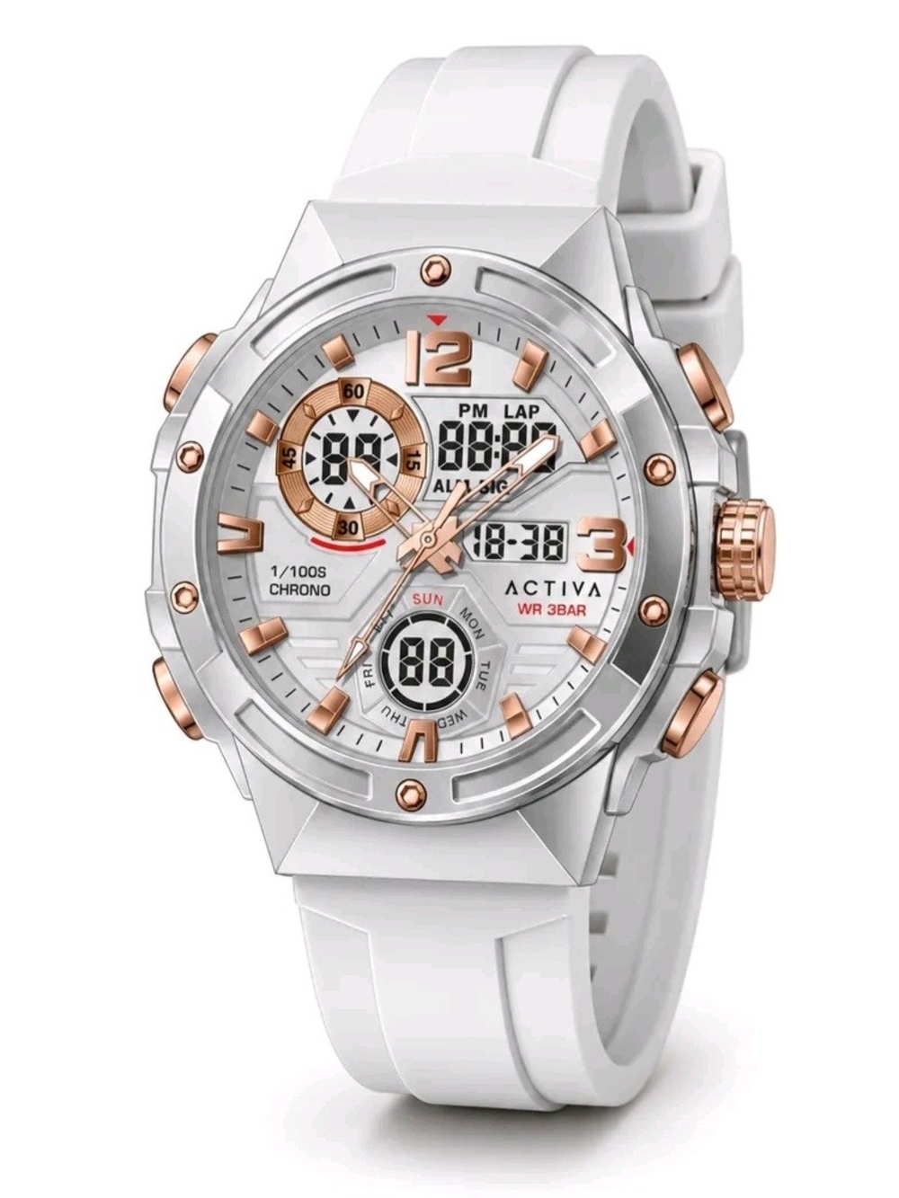 Activa x Invicta (ACW8118-002) Men’s 51mm Digital Watch White & Rose Gold - NEW